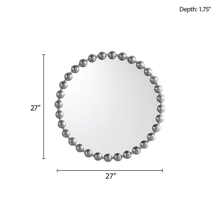 Marlowe Beaded 36" Silver Metallic Round Wall Mirror