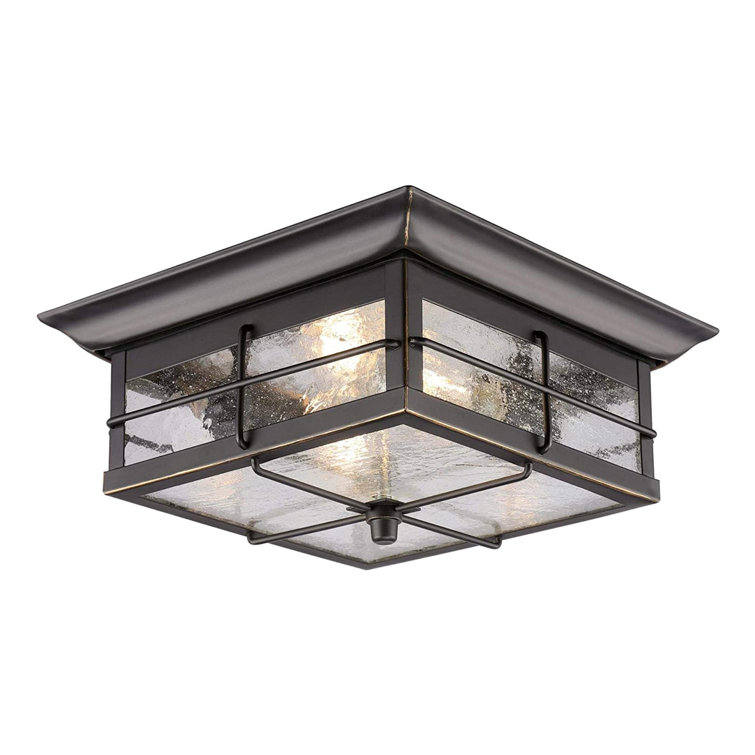 Orwell Matte Black and Bronze 11" Outdoor Flush Mount with Clear Seeded Glass