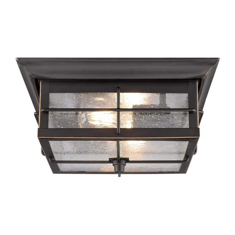 Orwell Matte Black and Bronze 11" Outdoor Flush Mount with Clear Seeded Glass