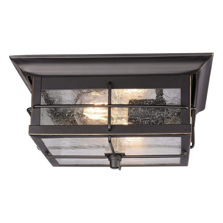 Orwell Matte Black and Bronze 11" Outdoor Flush Mount with Clear Seeded Glass
