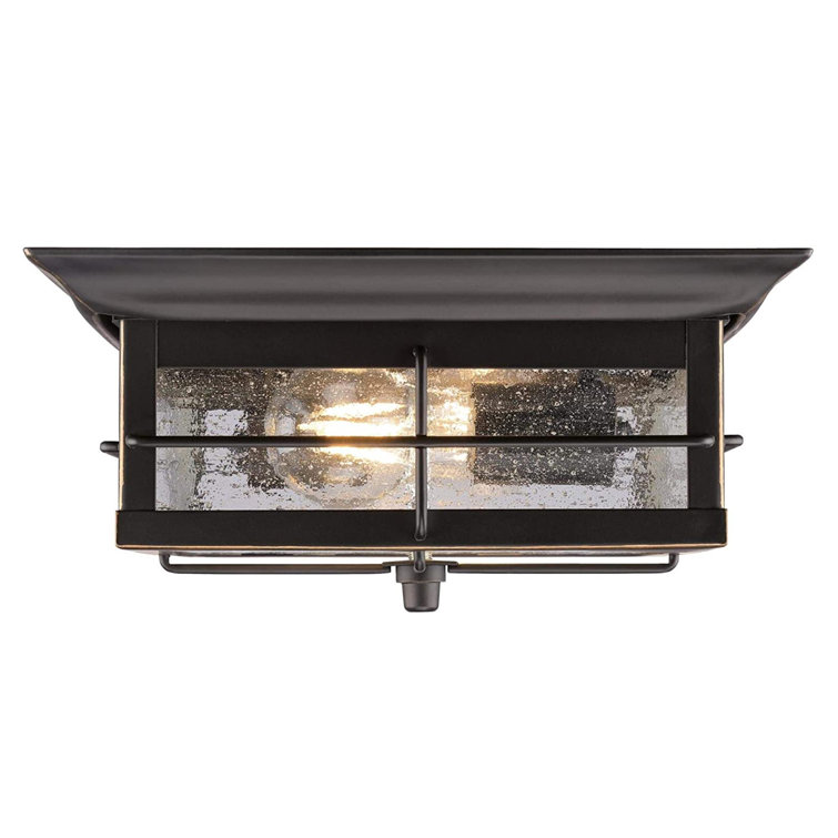 Orwell Matte Black and Bronze 11" Outdoor Flush Mount with Clear Seeded Glass