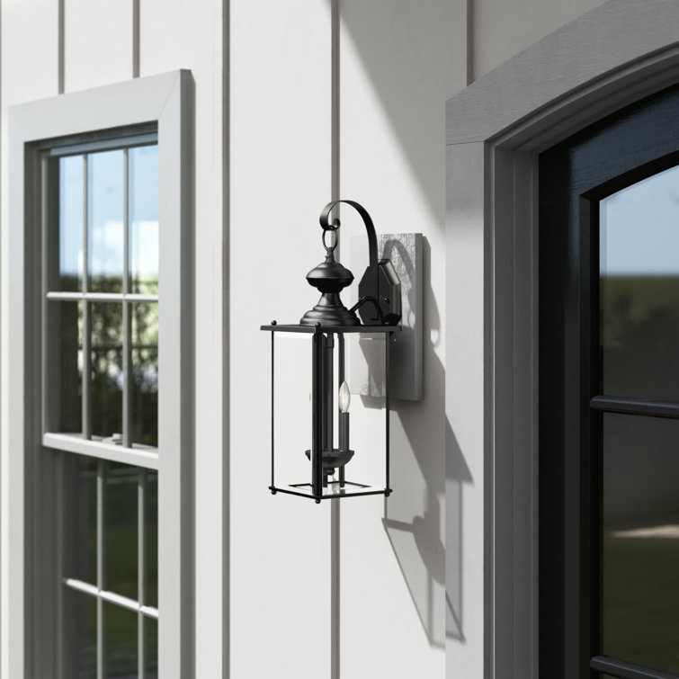 Black Aluminum 2-Light Outdoor Wall Lantern with Clear Glass Shade