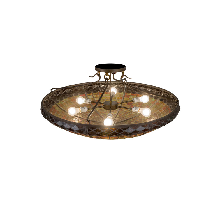 Autumn Acorn 6-Light Indoor/Outdoor Semi-Flush Mount in Antique Copper