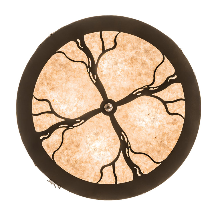 Bronze Amber Mica 4-Light Drum Flush Mount for Indoor/Outdoor