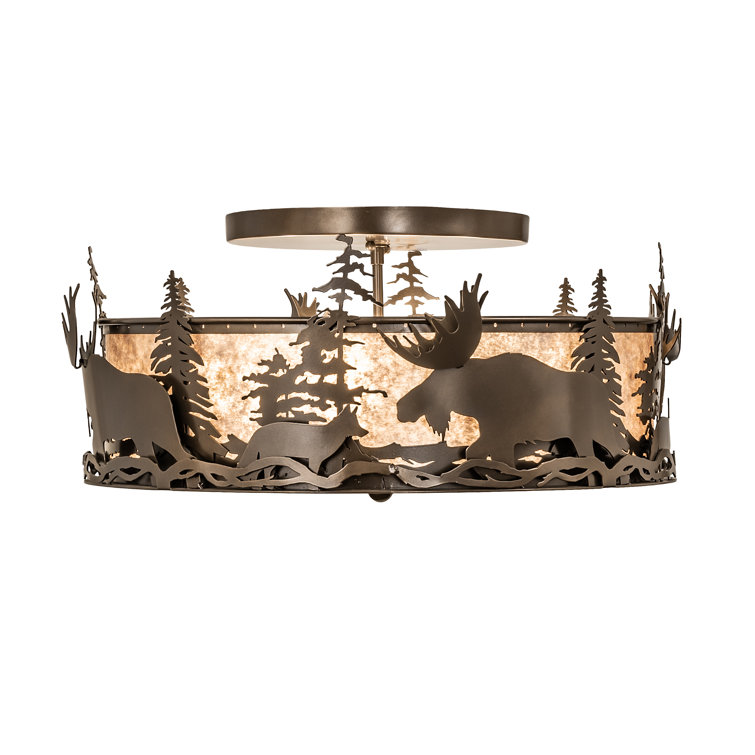 Bronze Amber Mica 4-Light Drum Flush Mount for Indoor/Outdoor