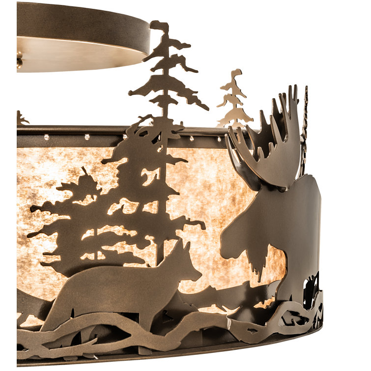 Bronze Amber Mica 4-Light Drum Flush Mount for Indoor/Outdoor