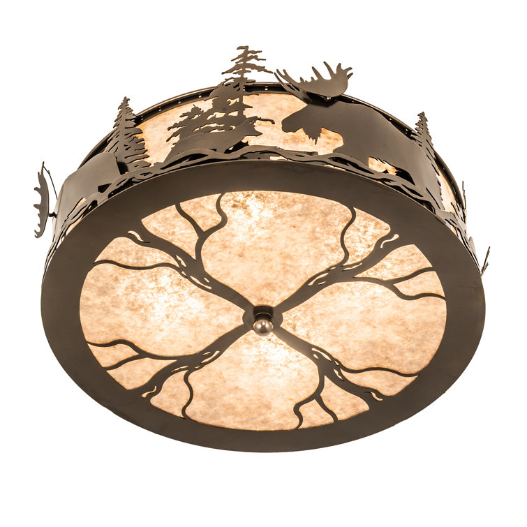 Bronze Amber Mica 4-Light Drum Flush Mount for Indoor/Outdoor