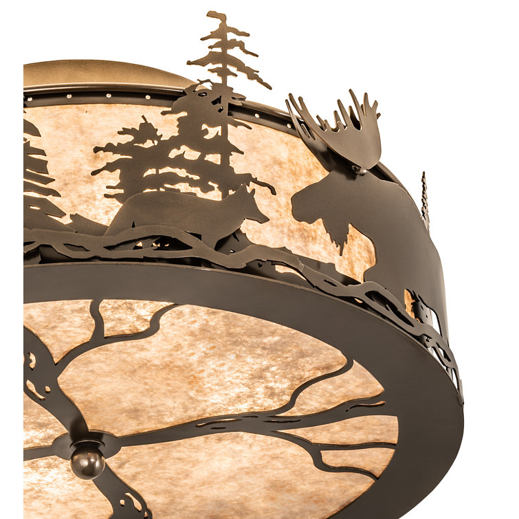 Bronze Amber Mica 4-Light Drum Flush Mount for Indoor/Outdoor