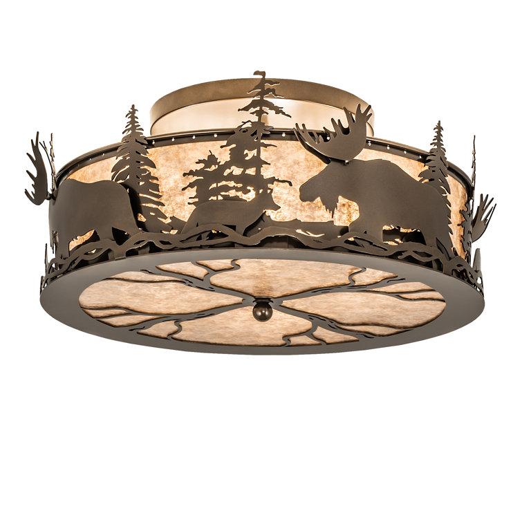 Bronze Amber Mica 4-Light Drum Flush Mount for Indoor/Outdoor