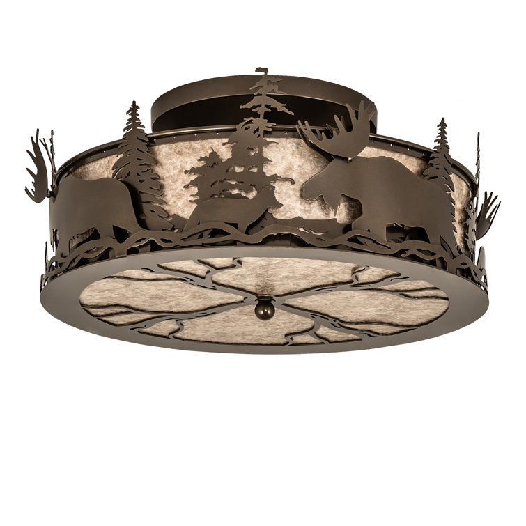 Bronze Amber Mica 4-Light Drum Flush Mount for Indoor/Outdoor