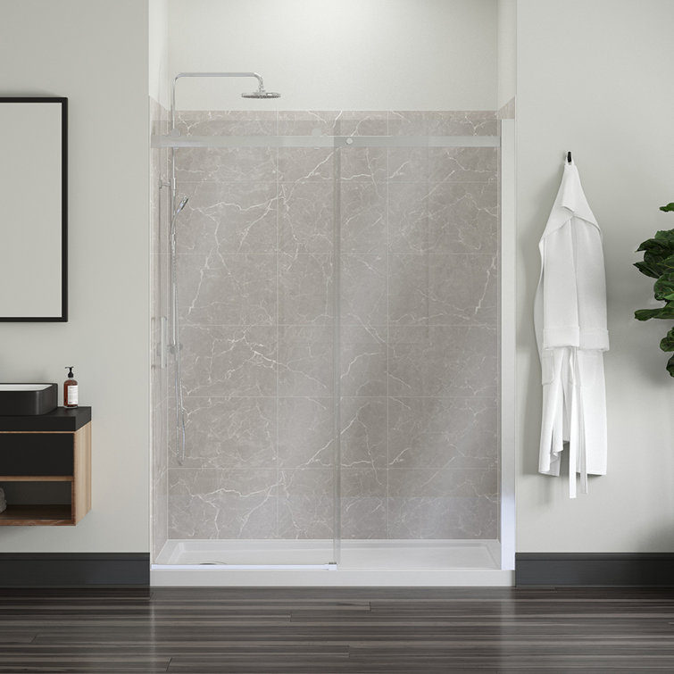 60" Silver Frameless Sliding Shower Door with Clear Glass