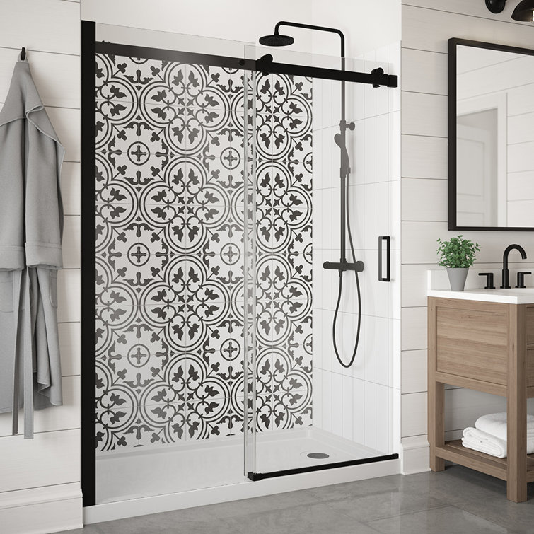 60" Matte Black Frameless Sliding Shower Door with Clear Glass