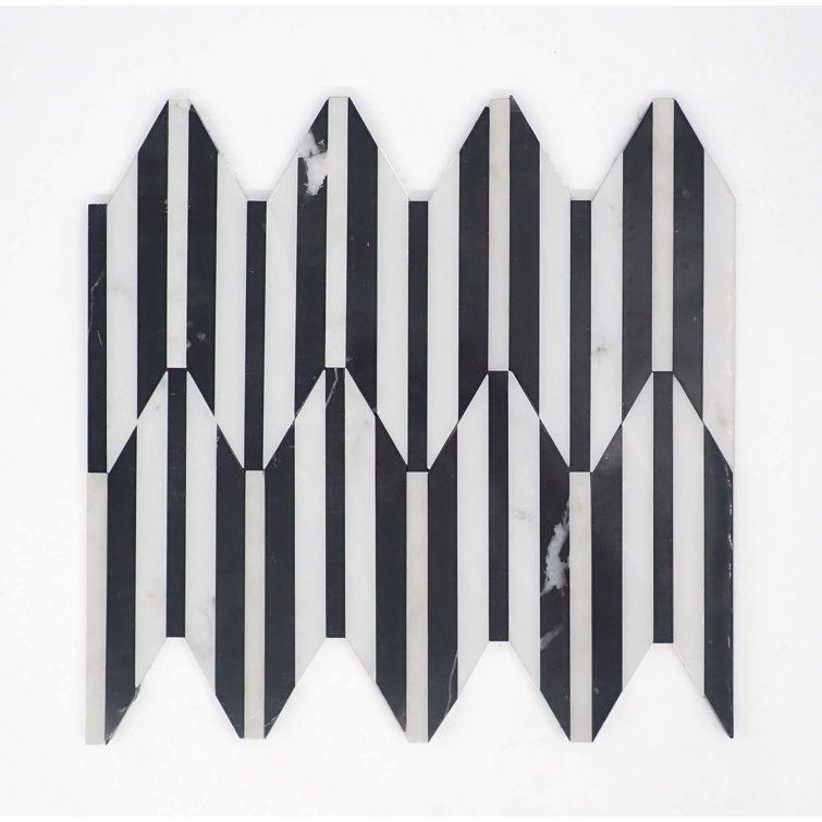 Bizou 10'' x 12'' White and Black Marble Mosaic Accent Tile