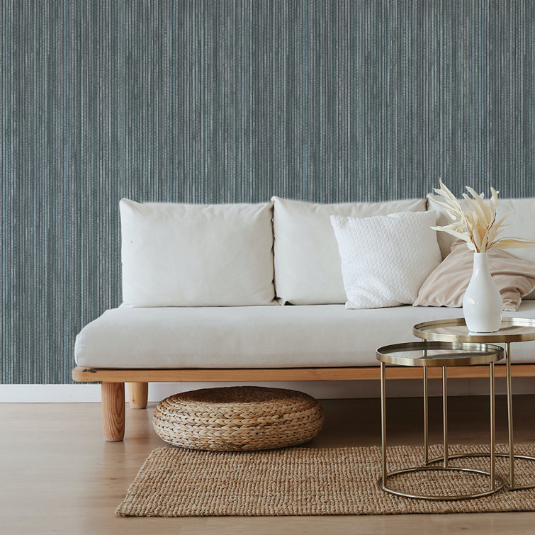 Chambray Blue Faux Grasscloth Textured Peel and Stick Wallpaper Roll