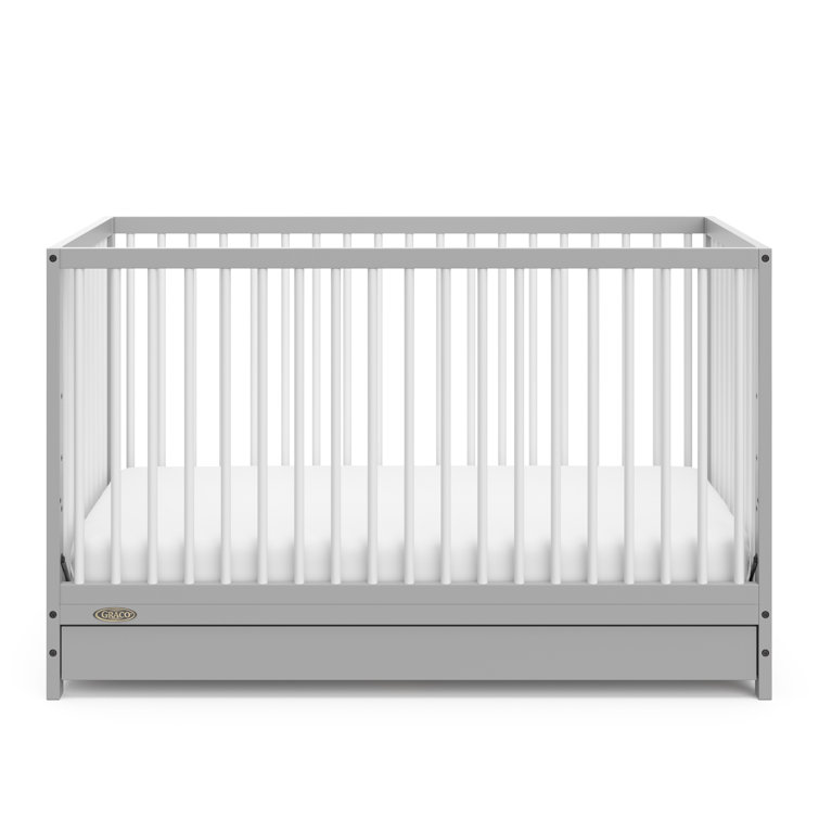 Pebble Gray and White 5-in-1 Convertible Crib with Drawer
