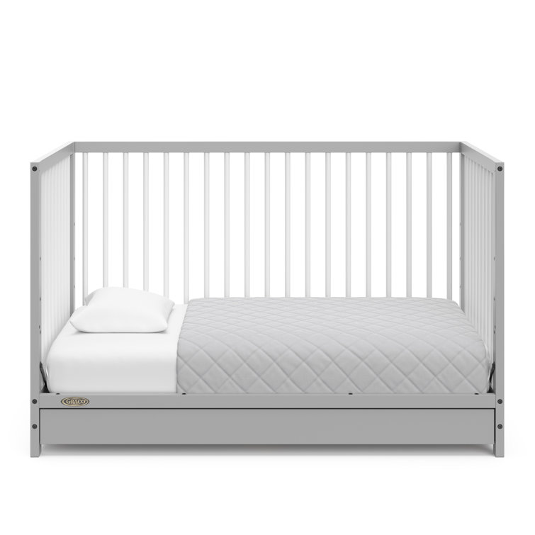 Pebble Gray and White 5-in-1 Convertible Crib with Drawer