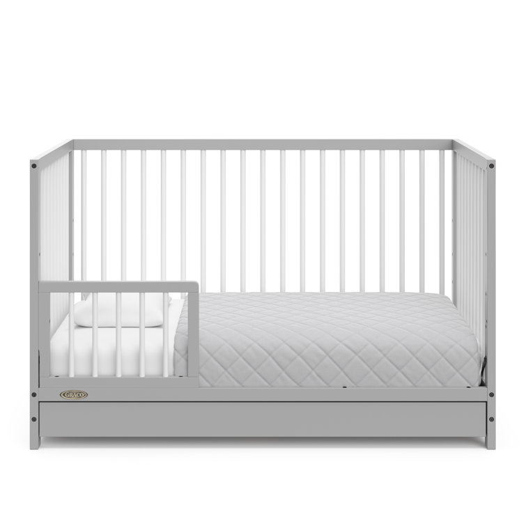 Pebble Gray and White 5-in-1 Convertible Crib with Drawer