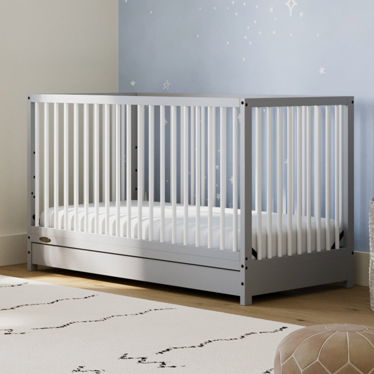 Pebble Gray and White 5-in-1 Convertible Crib with Drawer