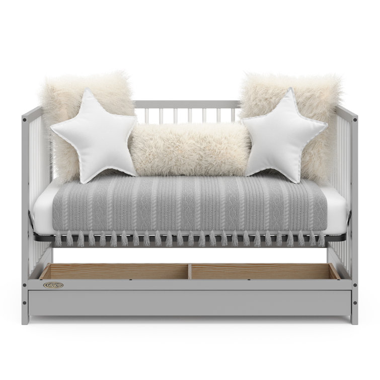 Pebble Gray and White 5-in-1 Convertible Crib with Drawer