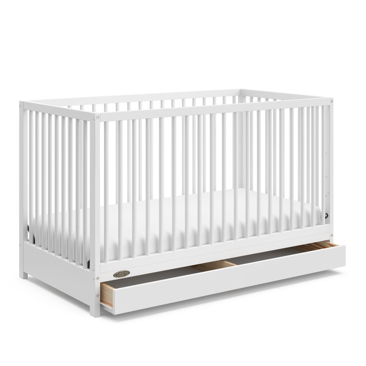 White Pine Wood 5-in-1 Convertible Crib with Drawer