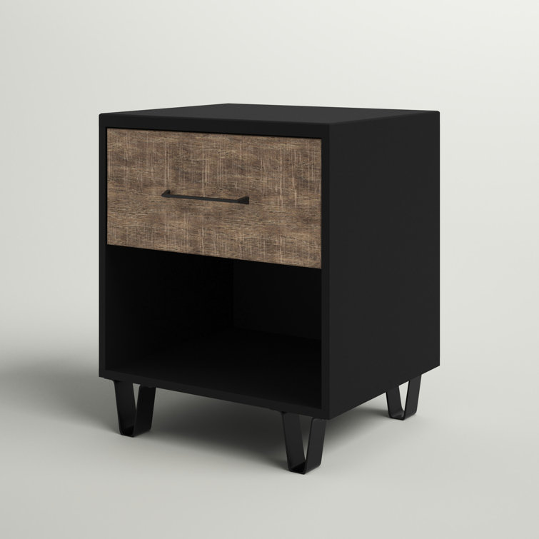 Arlen Weathered Oak and Matte Black 1-Drawer Nightstand