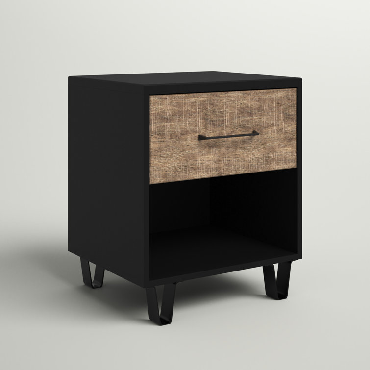 Arlen Weathered Oak and Matte Black 1-Drawer Nightstand