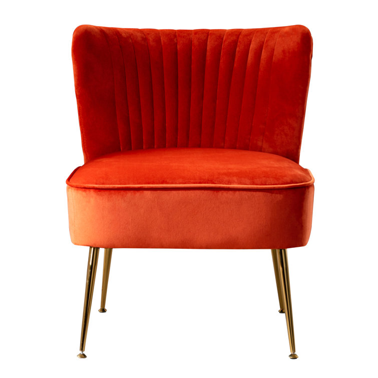 Saphia Orange Velvet Accent Chair with Gold Finish Legs