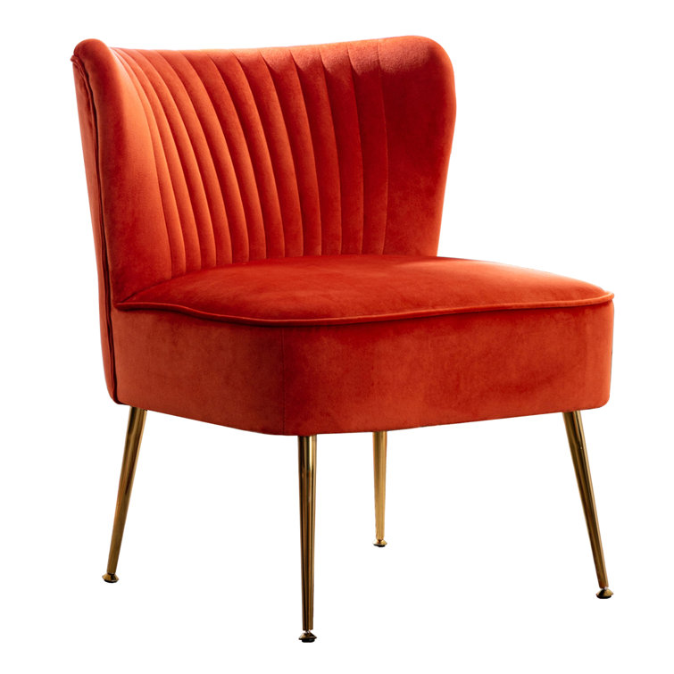 Saphia Orange Velvet Accent Chair with Gold Finish Legs