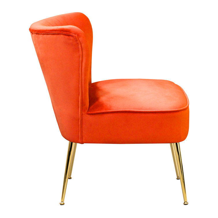 Saphia Orange Velvet Accent Chair with Gold Finish Legs