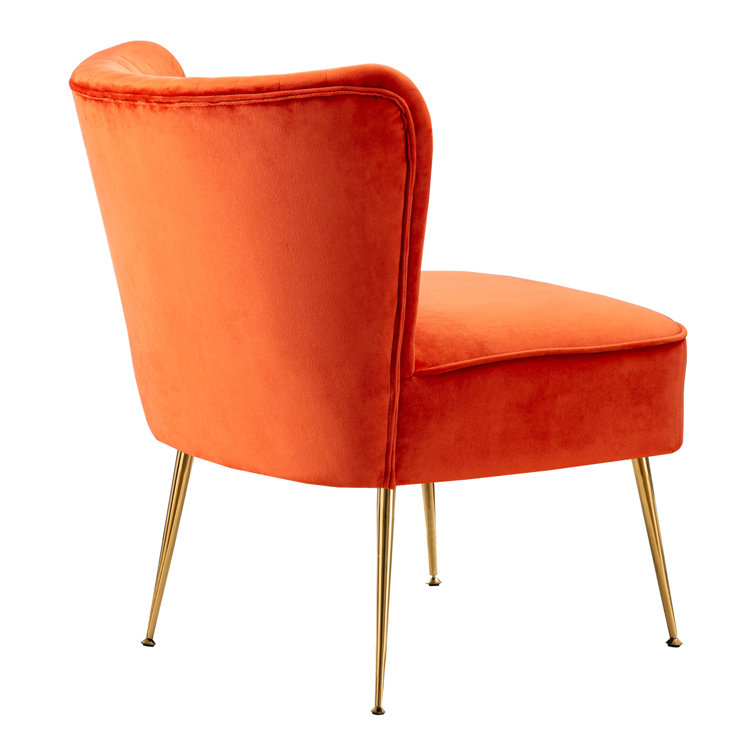 Saphia Orange Velvet Accent Chair with Gold Finish Legs
