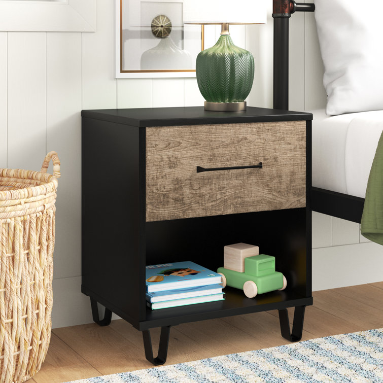 Arlen Weathered Oak and Matte Black 1-Drawer Nightstand