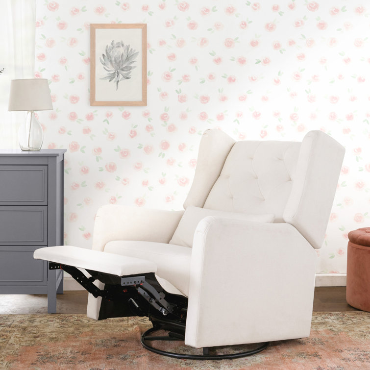 Cream Eco-Weave Swivel Recliner with Tufted Back
