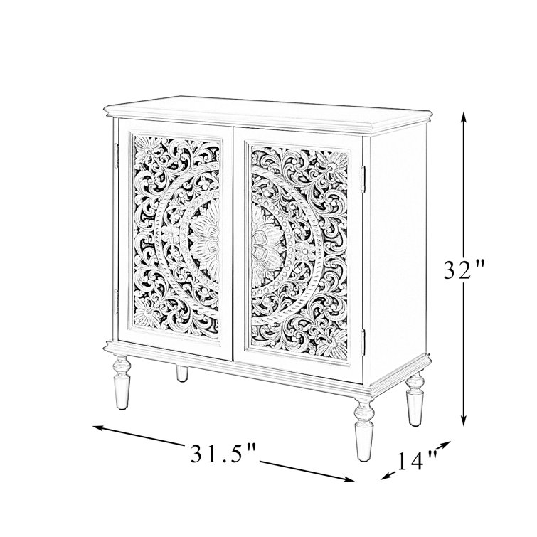 Gray Floral Carved 32" Tall Accent Cabinet with Solid Wood Legs