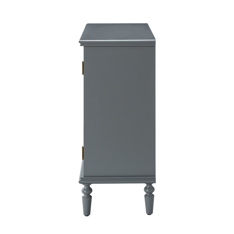 Gray Floral Carved 32" Tall Accent Cabinet with Solid Wood Legs