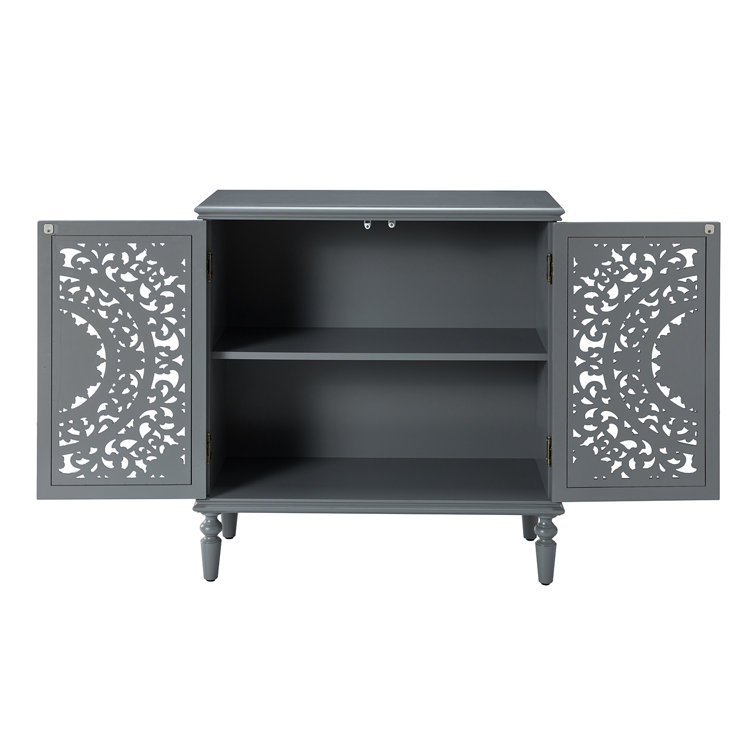 Gray Floral Carved 32" Tall Accent Cabinet with Solid Wood Legs