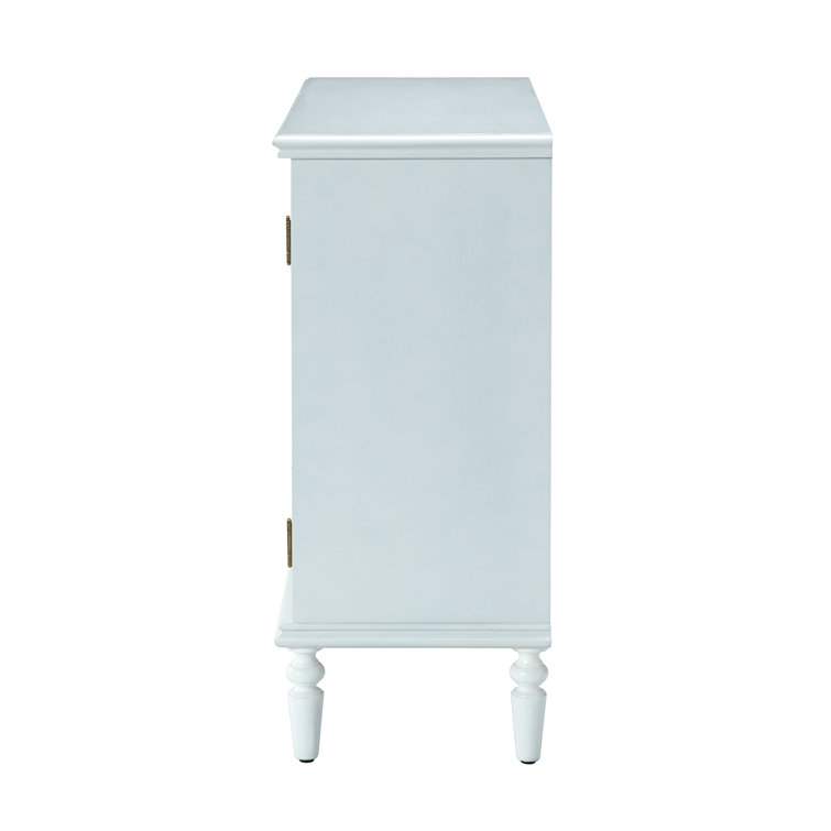White Freestanding 2-Door Accent Cabinet with Carved Floral Design