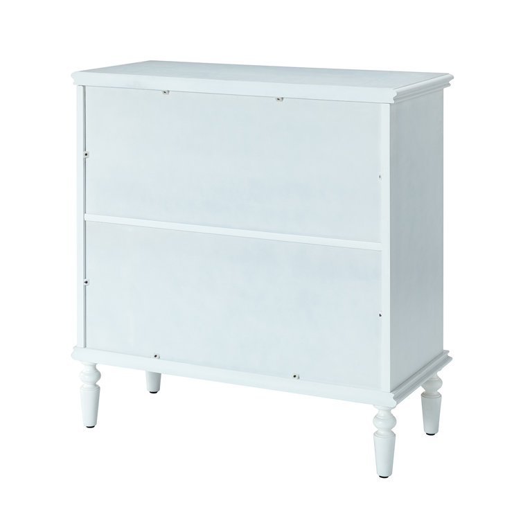 White Freestanding 2-Door Accent Cabinet with Carved Floral Design