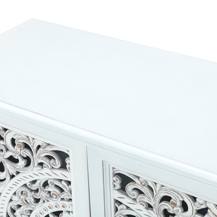 White Freestanding 2-Door Accent Cabinet with Carved Floral Design