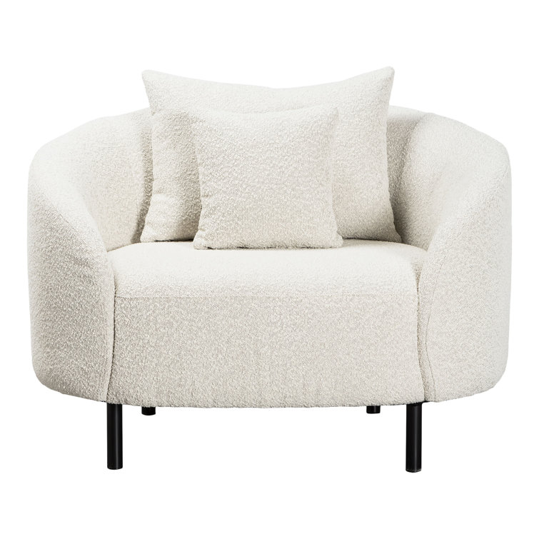 Cozy White Boucle Barrel Chair with Black Metal Legs