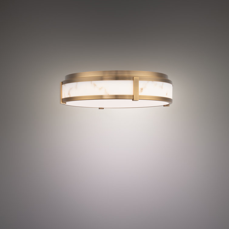 Constantine 14" Aged Brass LED Flush Mount with Etched Acrylic Shade
