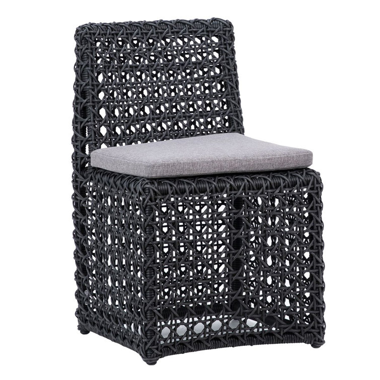 Charcoal Gray Woven Poly Rope Dining Chair with Cushion