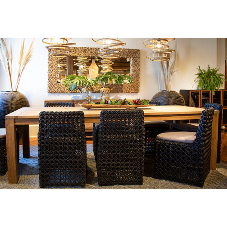Charcoal Gray Woven Poly Rope Dining Chair with Cushion