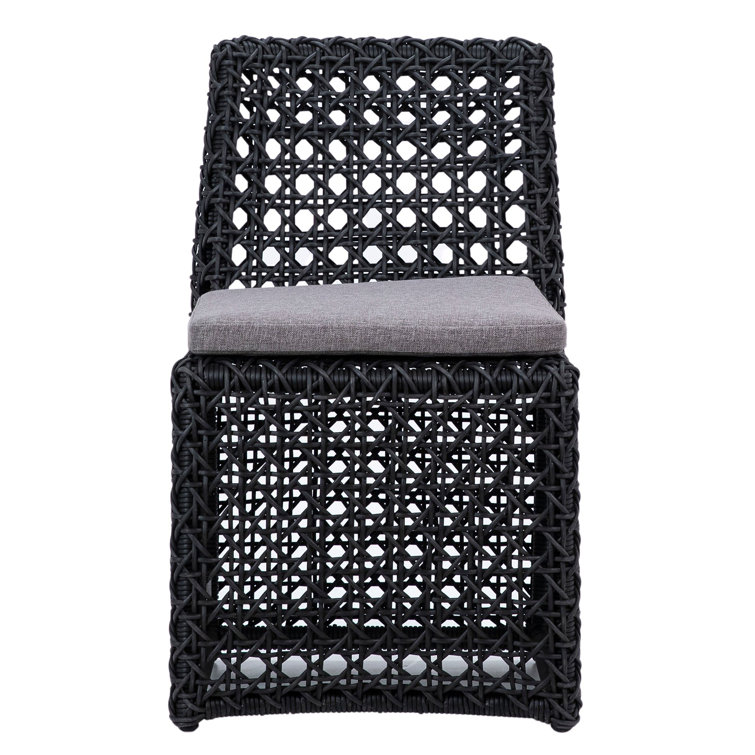 Charcoal Gray Woven Poly Rope Dining Chair with Cushion
