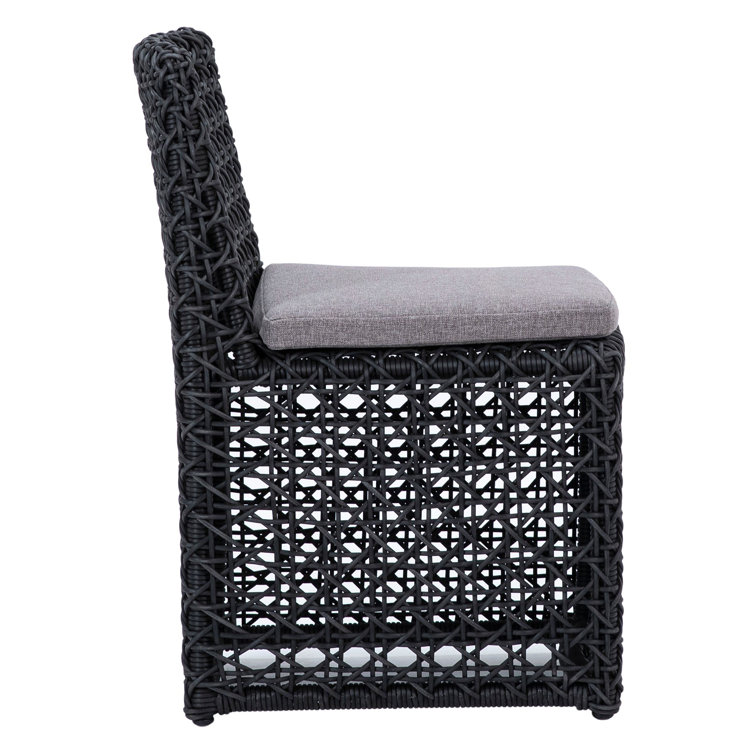 Charcoal Gray Woven Poly Rope Dining Chair with Cushion