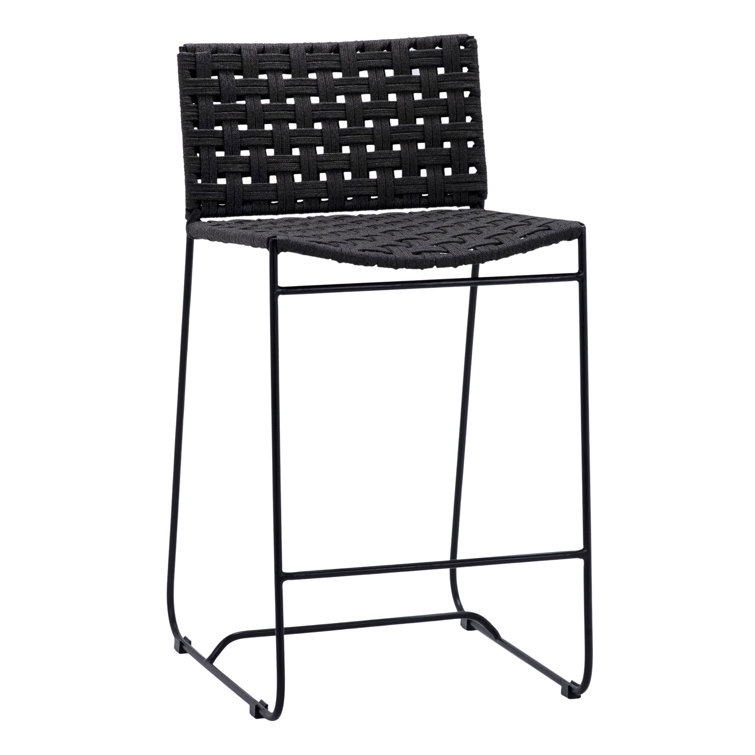 Charcoal Black Handwoven Rope 21'' Outdoor Counter Stool