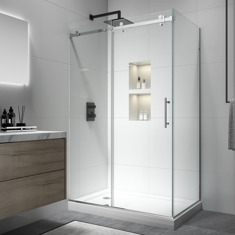 Chrome Finish Frameless Clear Glass Sliding Shower Enclosure