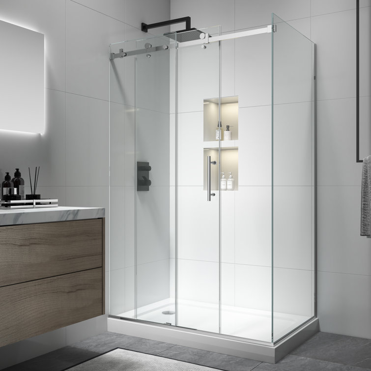 Chrome Finish Frameless Clear Glass Sliding Shower Enclosure