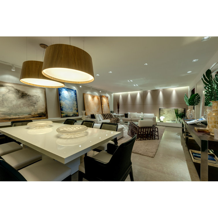 Imbuia Wood LED Drum Pendant Light