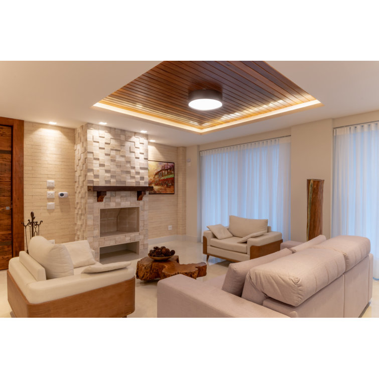 Teak Cylindrical LED Flush Mount Ceiling Light