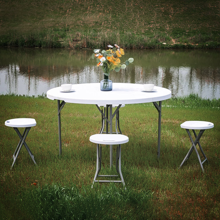Gray 48" Round Foldable Plastic Dining Table with Steel Frame